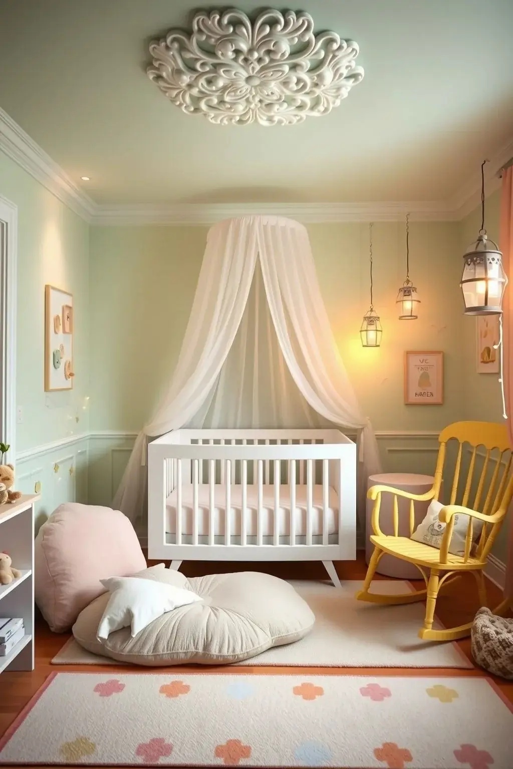 The Crib Canopy - Hang lightweight fabric over a crib or toddler bed to create a whimsical canopy that sparkles with twinkling lights. This simple addition makes nap time magical and creates a sense of sanctuary, all while keeping the budget in check.