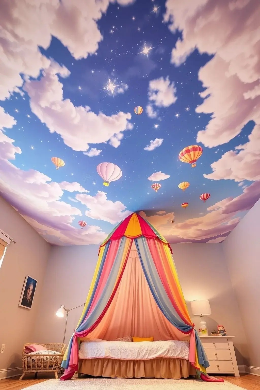 Statement Ceiling Delight - Take your design to new heights—literally—by applying the Muse in Multicolor wallpaper to the ceiling. This unexpected twist invites whimsy and drama into your space, transforming an often-overlooked area into a stunning feature. Pair with minimalist furniture to let the ceiling take center stage, creating a cozy yet dramatic atmosphere.