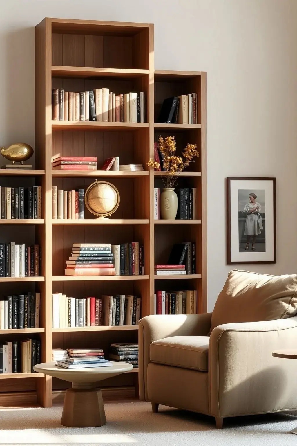 The Storyteller's Bookshelf - This open shelving unit is more than just a place for books; it’s a canvas for your life’s stories. Incorporate your favorite novels, cherished trinkets, and beautiful plants to create a gallery of memories. The Storyteller's Bookshelf invites guests to explore your personality, making the space more inviting.