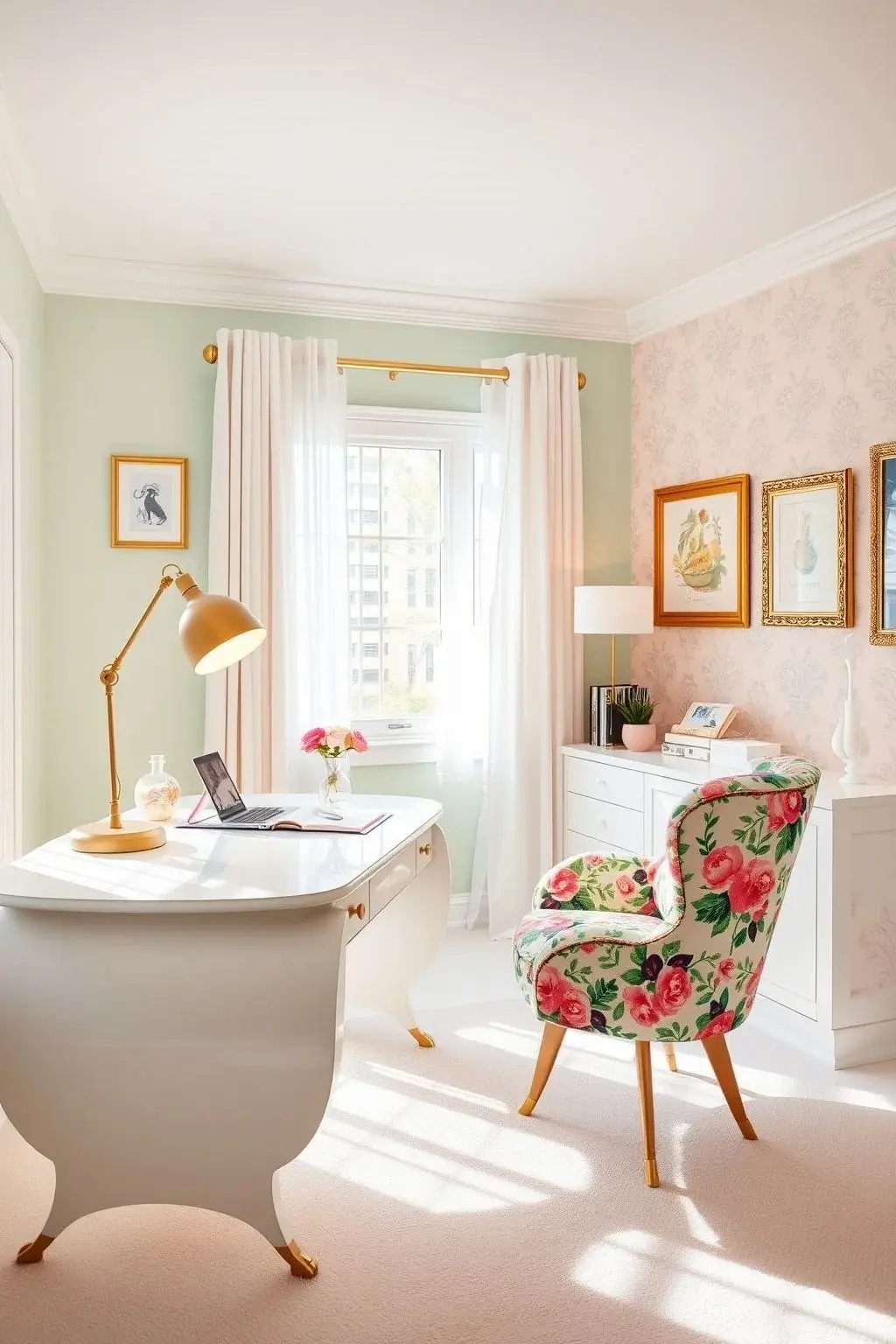 Whimsical Chic - Unleash your creativity with Whimsical Chic, a playful blend of vibrant colors and eclectic decor. Choose a mid-century modern desk accented with lively art pieces and colorful accessories that spark joy. This design thrives on character, making your workspace a canvas for inspiration.