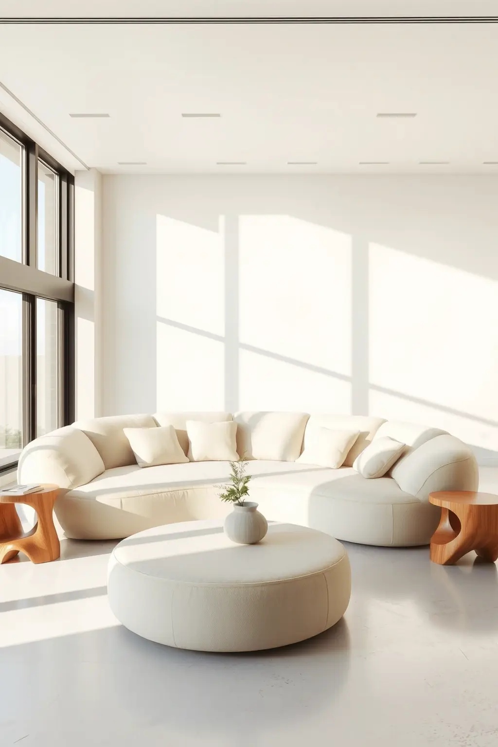The Cloud Sofa - Soft, billowy fabrics in muted earth tones create a sofa that feels like a gentle cloud embracing you after a long day. Paired with a natural wood frame, it invites relaxation and conversation, without overwhelming your living room's serene vibe.
