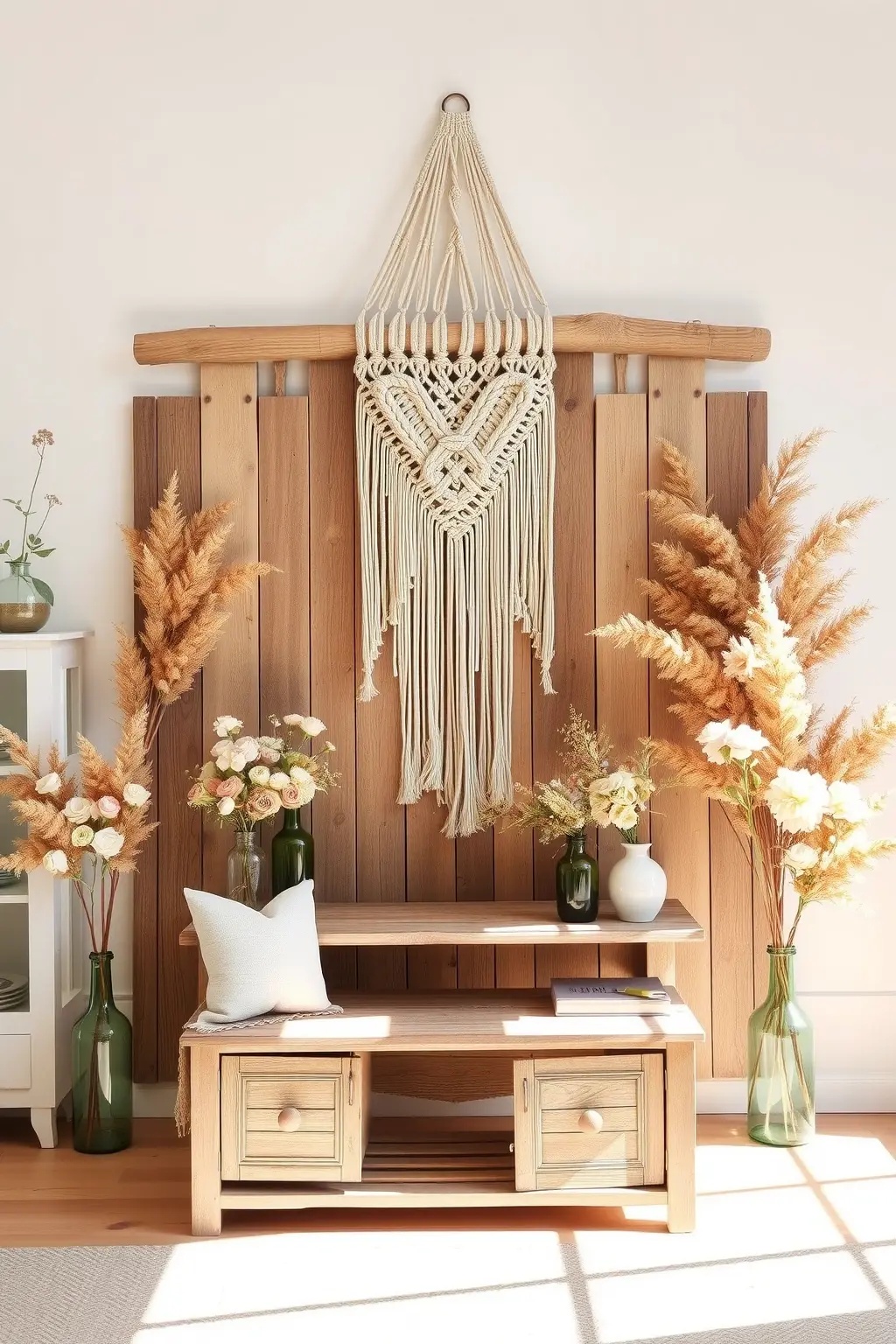 Rustic Romance - For those who cherish the charm of the countryside, this macrame wall hanging features a woven heart shape cradling dried lavender and wheat. The warm hues of natural fibers intertwined with the soft purples of lavender evoke a sense of nostalgia, bringing the rustic beauty of the outdoors inside.