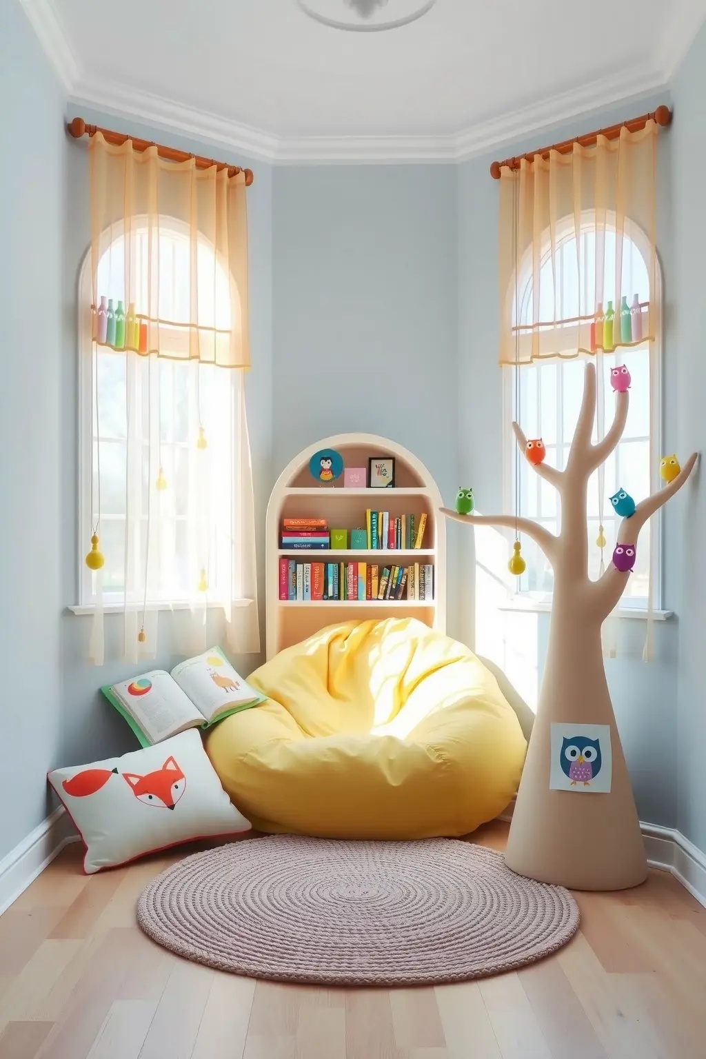 Whimsical Reading Nook - Create a 'Whimsical Reading Nook' that beckons both kids and adults alike to escape into the pages of a beloved book. Use a lightweight, modular bookshelf to showcase your favorite reads alongside tactile wooden toys. Anchor the space with a soft, textured rug that feels inviting underfoot. Add in a few oversized cushions for extra comfort, forming a cozy hideaway that balances playful spirit and serene design.