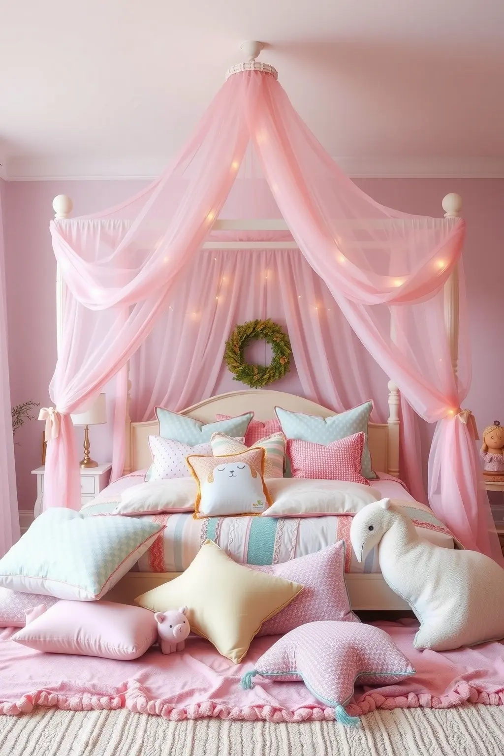 Pastel Pillow Paradise - Elevate the cozy factor by layering an array of pastel pillows on your canopy bed. Instead of traditional bedding, curate a collection of pillows in soft pinks, mint greens, and lavender hues for an inviting, dreamy atmosphere. Mix and match textures, from plush velvets to soft linens, to create a playful yet sophisticated look. Visit local markets or online shops for budget-friendly options that won't compromise on style, allowing you to build your very own pillow paradise without overspending.