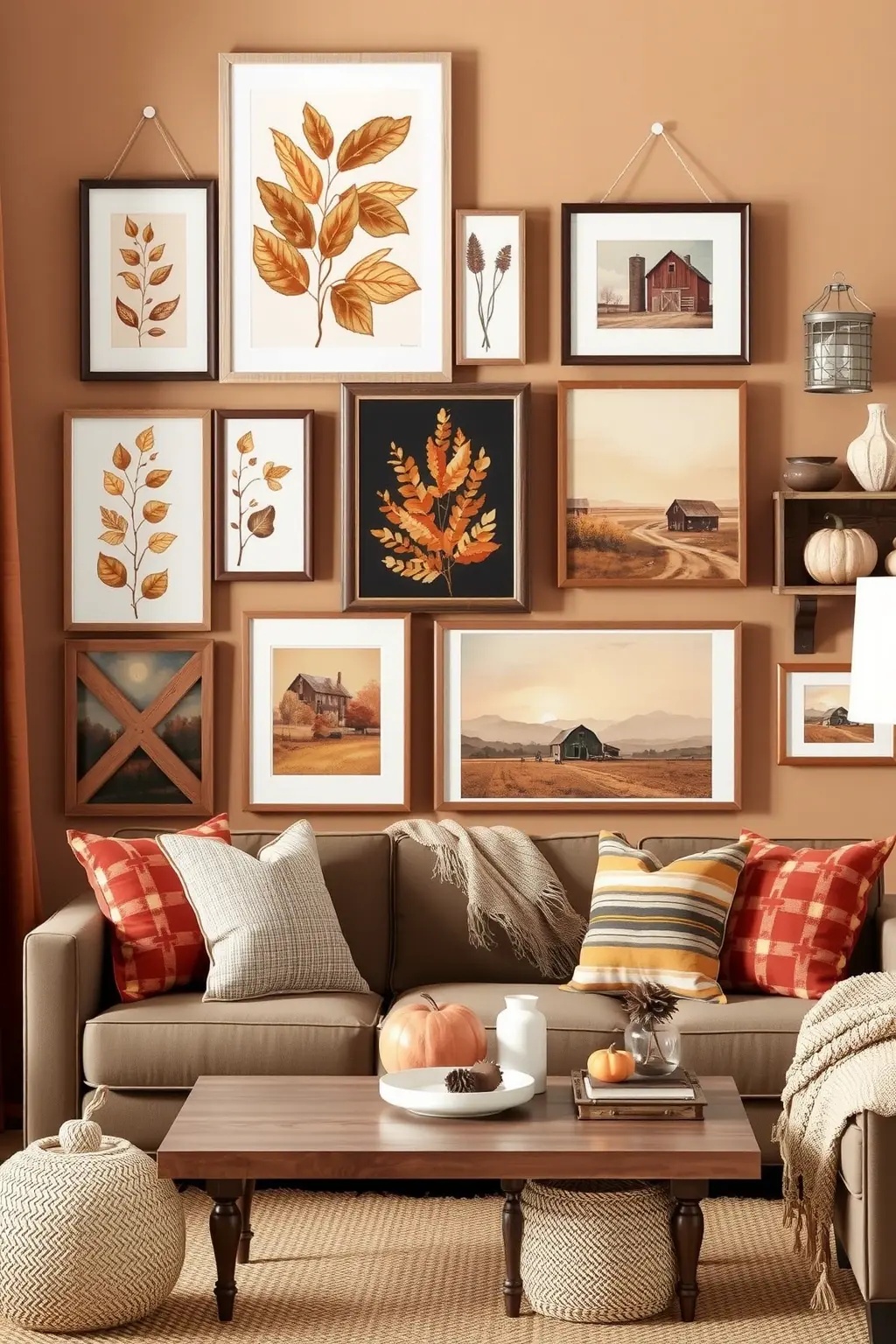 Harvest Harmony - Let’s celebrate the season's bounty! Curate a collection of leaf prints alongside handcrafted wooden frames that resonate with the rustic charm of a cozy farmhouse. Incorporate a mix of shapes and sizes in your display to create a rhythm that feels both curated and organic. Don’t stop there! Add in some natural elements—think dried flowers or small pumpkins nestled on a floating shelf below your artwork. This will weave a rich tapestry of colors and textures that brings the essence of fall right into your home.
