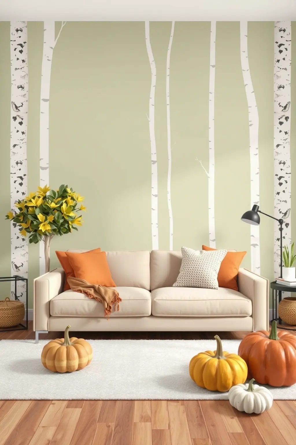 Woodland Wonder Walls - Elevate your neutral living room by creating a woodland-inspired gallery wall. Collect a series of framed botanical prints, rustic wood signs, and autumn-themed artwork that echoes the colors of fall. Opt for frames in natural wood or soft whites to maintain a cohesive look with your beige sofa. This not only adds character and visual interest to your walls but also allows you to personalize your space, making it a true reflection of your style and seasonal spirit.