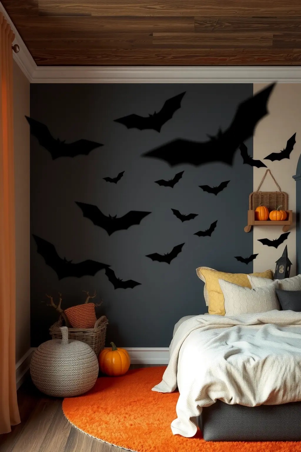 Rustic Bat Haven - Create a rustic bat haven using gorgeous matte black bat stickers! Position them in playful clusters around your living space, perhaps swooping near a bookshelf or above a cozy reading nook. Combine with natural textures like reclaimed wood or soft textiles to amplify the warm, inviting ambiance. This design draws on nature, creating a harmonious blend of Halloween spirit and cozy home vibes. Plus, it’s a nod to sustainable decor—perfect for those who want chic designs without breaking the bank!