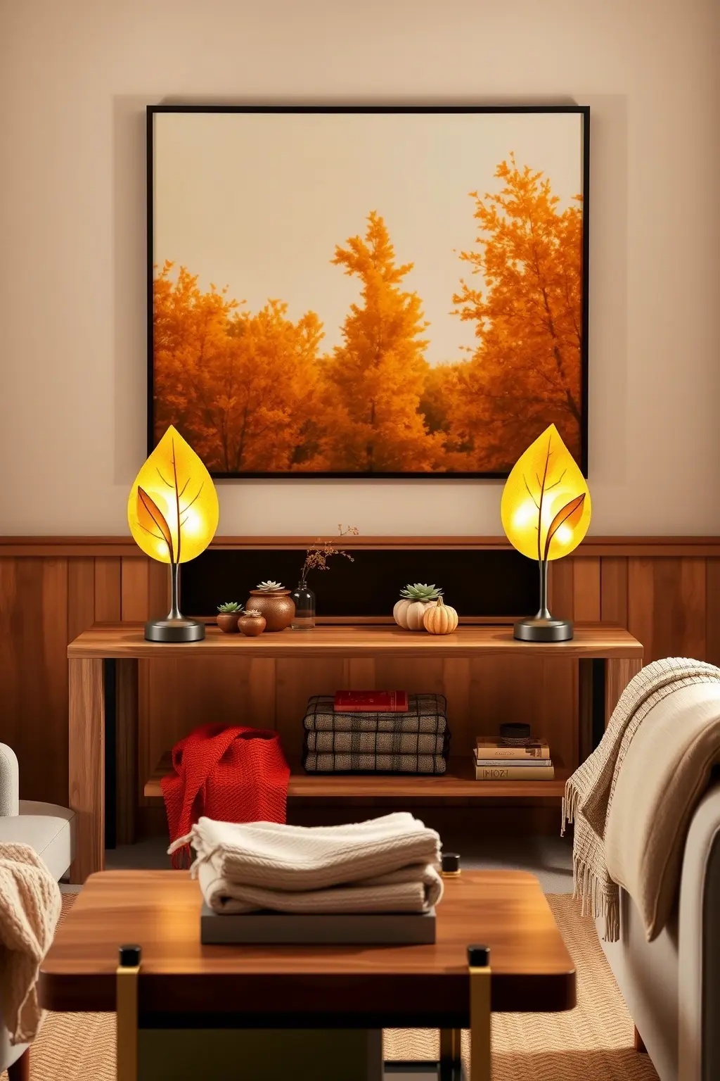 Luminous Leaf Lamps - Embrace the fall foliage with Luminous Leaf Lamps that beautifully merge nature with technology. Shaped like fallen leaves and featuring adjustable brightness settings, these voice-controlled lamps cast a soft, enveloping light that mimics the warmth of a sunset. Perfect for illuminating corners or creating a reading nook, their organic design brings the beauty of the outdoors in, all while giving you the convenience of hands-free control. Pair them with a knitted throw and a stack of seasonal books for a cozy corner that invites you to unwind.