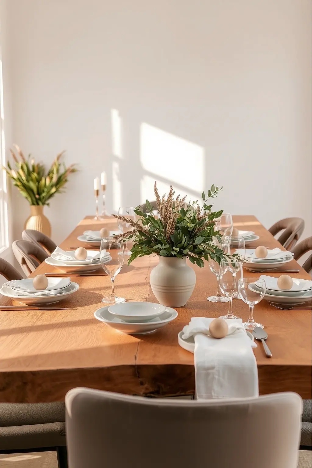 Whispers of Warmth - Create a cozy nook for reflection with a minimalist arrangement of plush pillows and soft blankets in muted autumn hues. A low wooden table or a simple tray can hold steaming mugs of cider or herbal tea. Add a single flower in a clear glass vase—perhaps a sprig of dried lavender or a small sunflower—to draw the eye and elevate the senses. This inviting space encourages guests to linger, share, and savor the moments spent together.