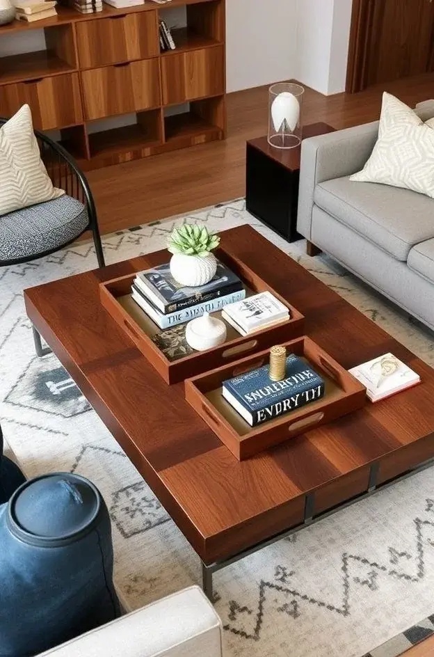 Tray-tastic Treasure Trove - Use a weathered wooden or metal tray as a base to corral smaller decor items. Think eclectic finds: a vintage magnifying glass, a tiny succulent, or a quirky candleholder. This framed chaos keeps the surface tidy without sacrificing character, letting your personal flair shine.