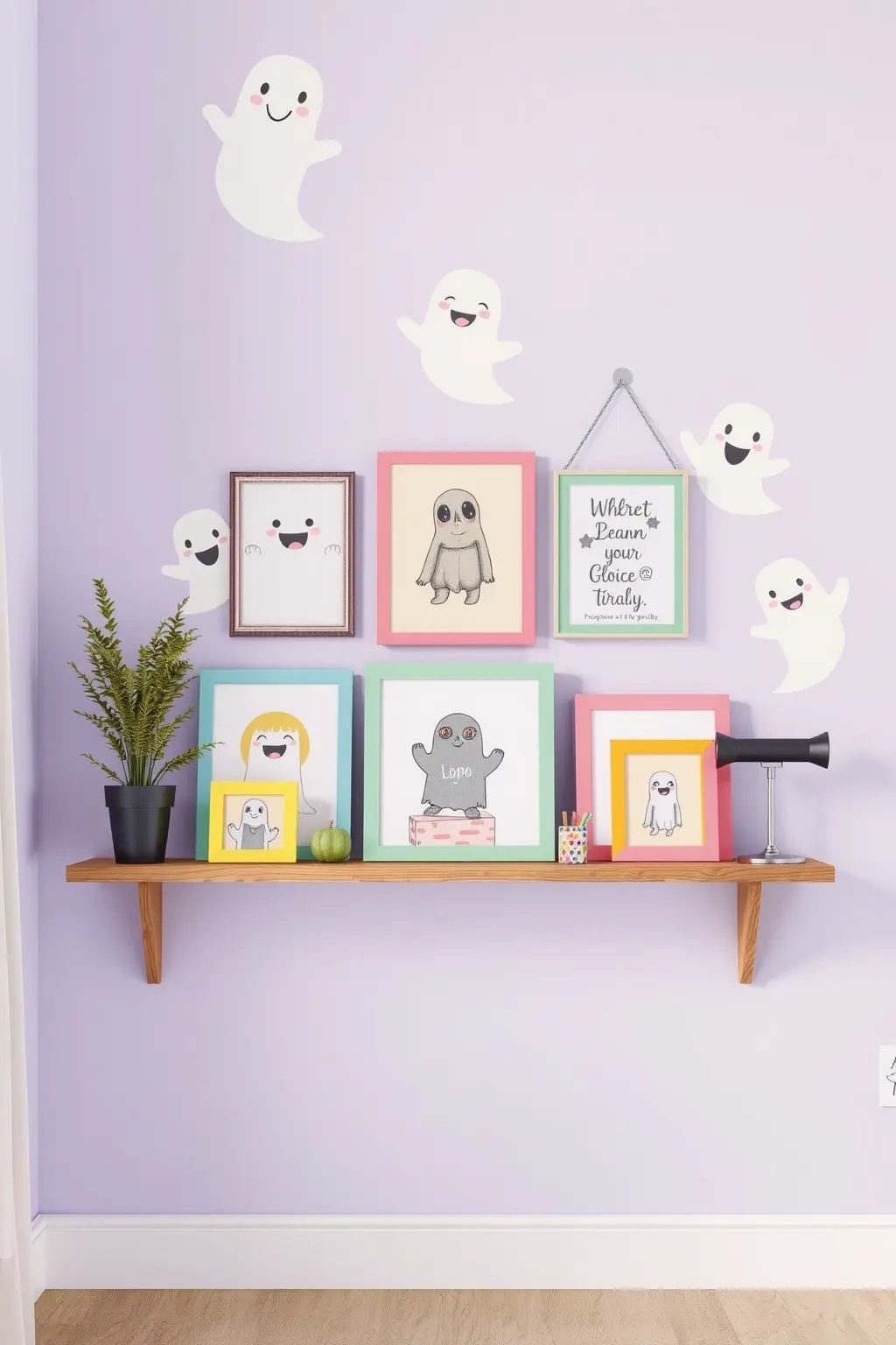 Ghostly Gallery - Turn your hallway or living room into a gallery of friendly ghosts. Layer decals in various sizes and styles to create visual interest. Each ghost can tell its own story, making the space feel alive and inviting while keeping a minimalist backdrop.