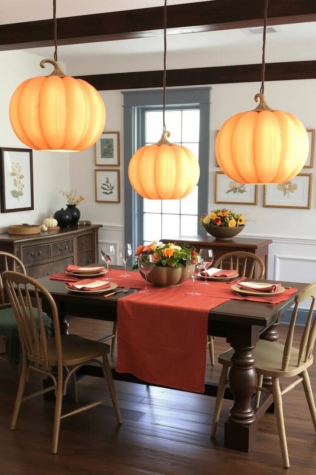 Pumpkin Pendant Lights - For a modern touch, transform medium-sized pumpkins into pendant lights. With a little wiring and a pendant fixture, these seasonal statement pieces hang beautifully in kitchens or dining areas, combining rustic charm with sleek design.