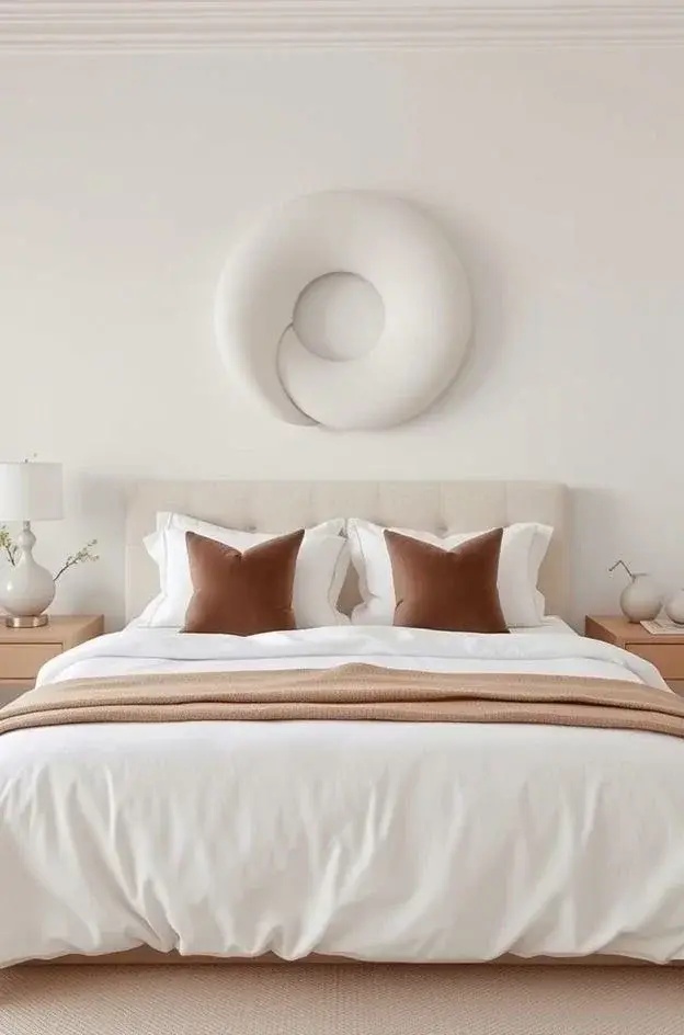 Sculptural Accents - Integrate sculptural elements like a unique bedside lamp or a statement chair in complementary hues. These accents elevate the minimalist vibe while maintaining a harmonious balance with the white linen, proving that functionality and beauty can coexist seamlessly.