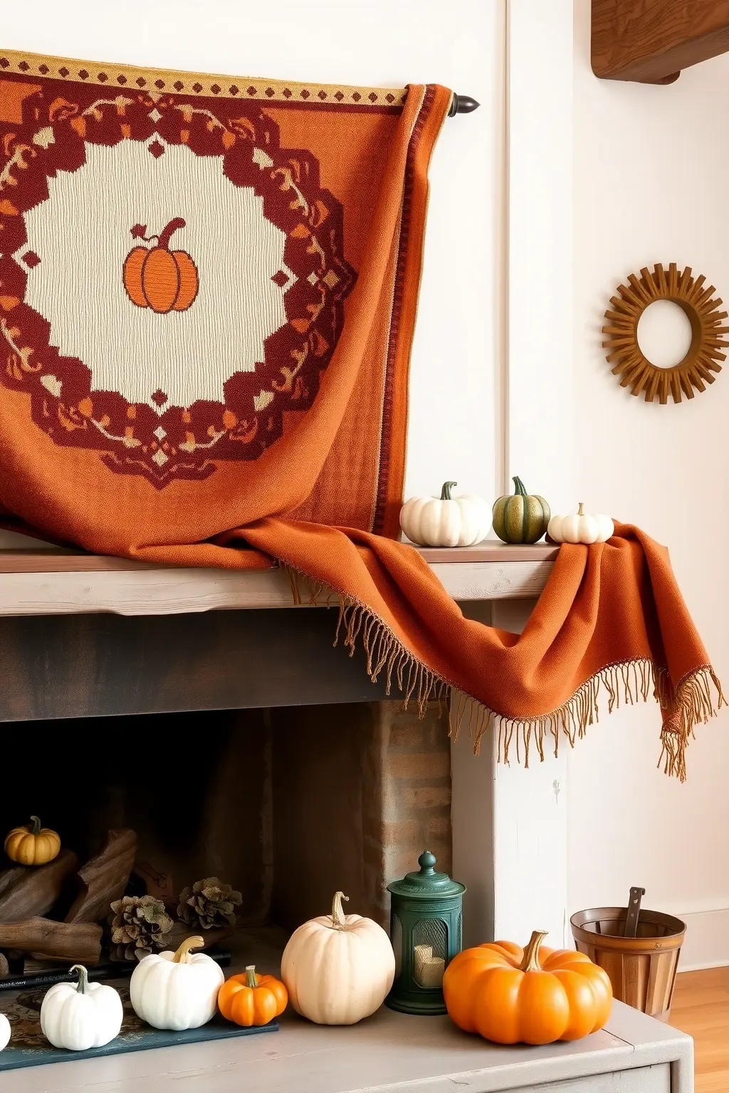 Textured Tapestry - Introduce layers of texture to your mantel with soft throws and intricate woven pieces. Drape a chunky knit blanket or a soft plaid scarf over one end. Mix in natural elements like woven baskets or burlap details for a cozy, inviting touch that beckons you to unwind and relax.