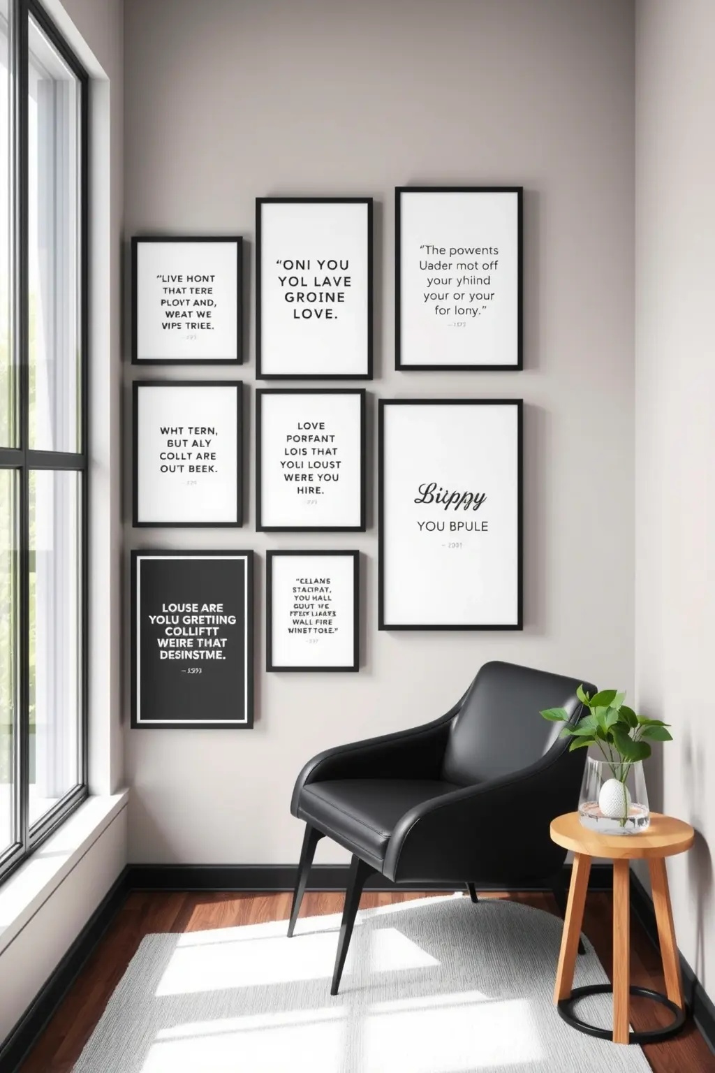 Corner Inspiration: Quote Nook - Transform an unused corner of your home office into a sanctuary of motivation. Hang a series of black-framed quotes at varying heights, creating a cascading effect. This nook becomes your personal retreat, a space where every glance inspires creativity and focus amid the daily hustle.