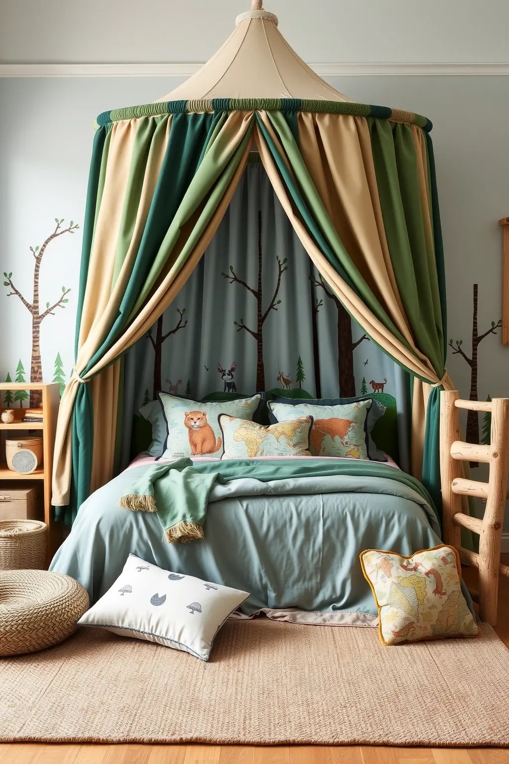 Adventure Awaits Canopy - Transform a simple bed into a magical fort with a DIY canopy made from soft, flowing fabrics. Hang twinkling fairy lights within the canopy for an enchanting night-time glow. This sanctuary becomes a space for imaginative play, storytelling, and restful slumber, where dreams of adventure come alive.