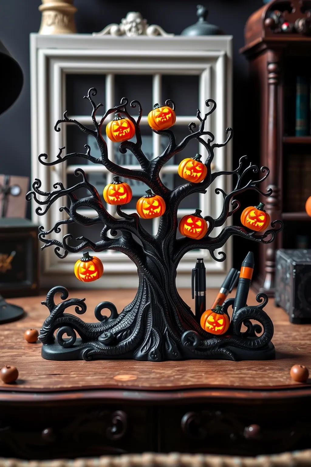 Wickedly Whimsical Desk Organizer - Infuse your organizational tasks with a touch of mischief. This desk organizer features compartments shaped like tombstones, each engraved with playful epitaphs. It’s a delightful nod to the macabre that transforms clutter into a celebration of creativity.