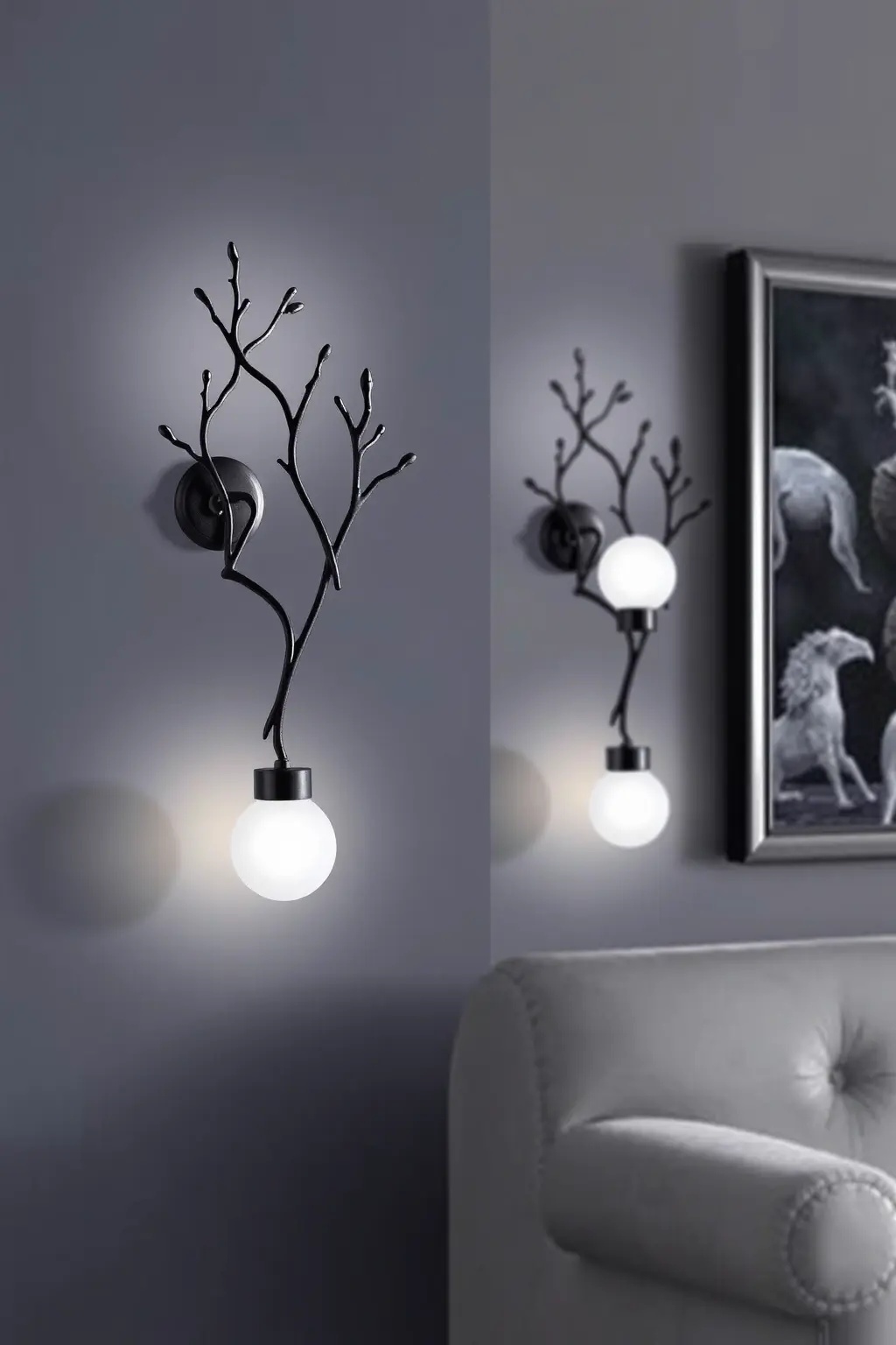 Misty Moonlight - Capture the ethereal beauty of a foggy night with sconces that feature frosted glass shades. Use soft, warm white bulbs to mimic moonlight filtering through mist, creating a serene and slightly spooky ambiance perfect for cozy gathering spaces.