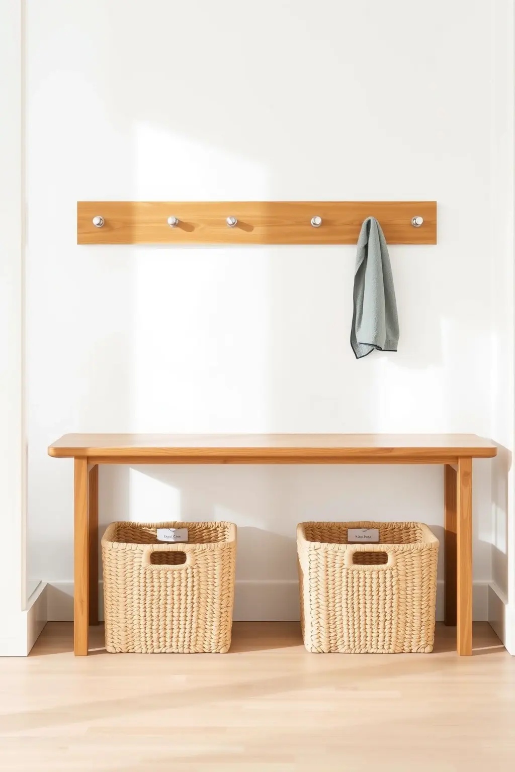 Minimalist Marvel - For those who love clean lines, a sleek, modern bench with minimalist baskets can create a chic entryway. Use monochromatic colors and metal accents for a sophisticated look that doesn’t compromise on storage.