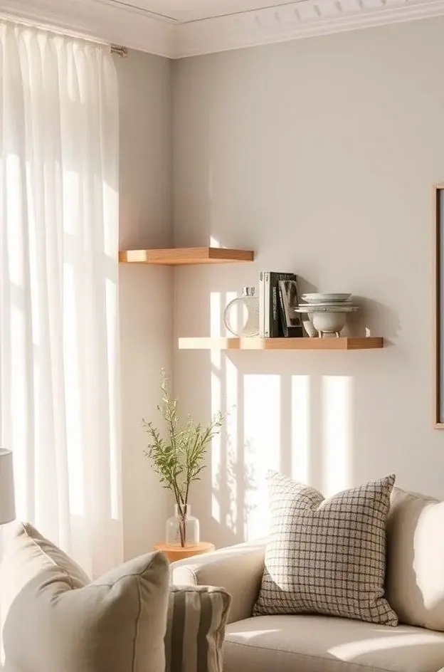 The Curated Nook - Design a dedicated space for your cherished collections with corner shelves that act as a gallery. Use subtle lighting to highlight artful displays of treasures—each shelf a chapter in your story, inviting admiration without overwhelming the senses.