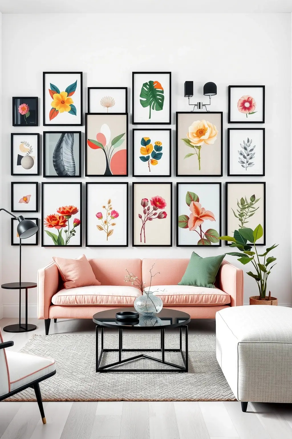 Curation of Color - Embrace bold bursts of color through vibrant abstract prints within your black frames. Strategically place these vivid pieces to create focal points that energize your space. This playful yet polished approach adds an element of surprise, ensuring that your gallery wall is as lively as it is refined.