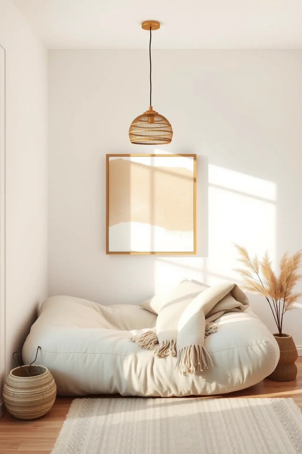 The Dreamy Nook - Design a small reading nook with a simple hammock chair, suspended from the ceiling, inviting you to sway gently as you immerse yourself in a book. Add a single beam of light from a minimalist lantern to create an intimate ambiance that inspires relaxation.