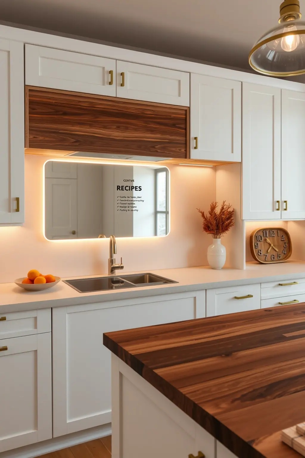 Culinary Assistant - Bring the kitchen to life with a smart mirror mounted above your countertop or bar area. Use it to display recipes, cooking videos, or even a screen to enjoy your favorite shows while whipping up a meal. A mirror framed with natural stone can maintain that rustic feel while adding a pinch of modern functionality.