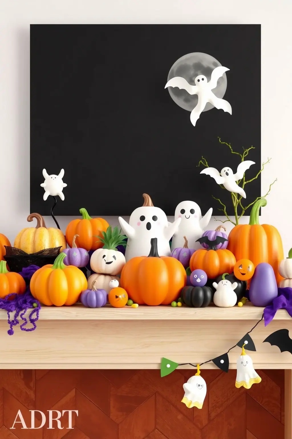 Artful Arrangement - Adorn your mantel with an artistic arrangement of framed Halloween-themed prints. Choose abstract designs or elegant illustrations that nod to the season without feeling overly festive. Complement this with a garland made from richly colored leaves, creating a harmonious balance.