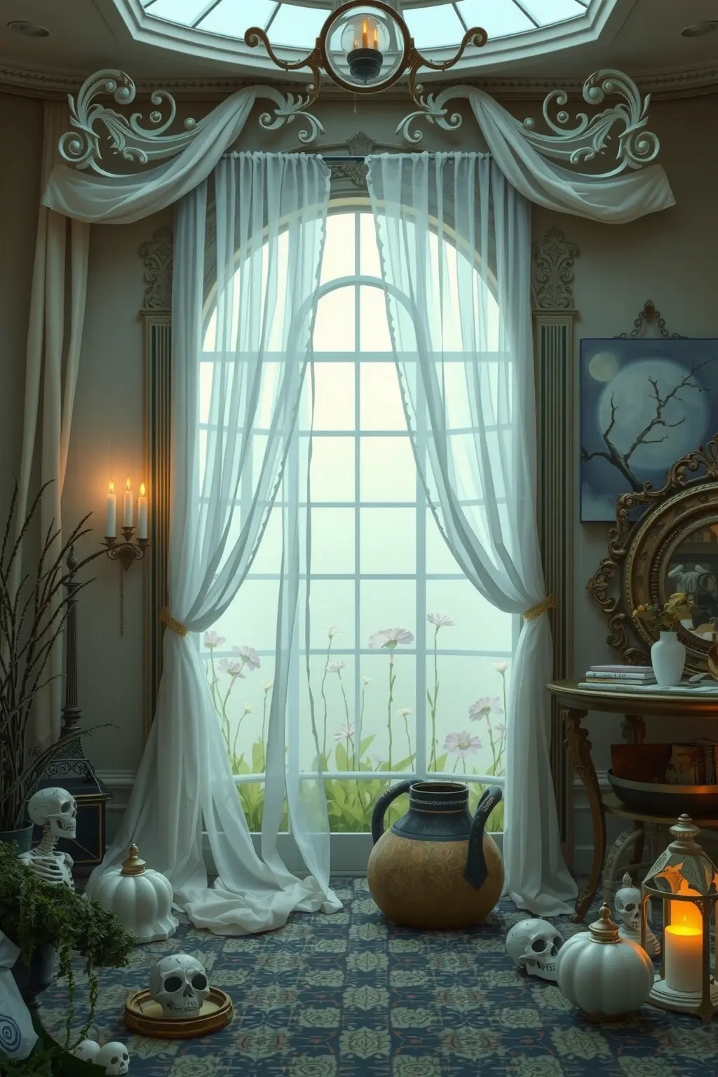 Ghoulish Garden: Skeletons in Nature - Integrate your Halloween display into your landscaping by placing skeletons in natural poses throughout your garden. Imagine a skeleton watering plants or another lounging in a hammock. This subtle yet charming approach emphasizes harmony with nature while still celebrating the spirit of the season, creating a fun surprise for all who stroll by.