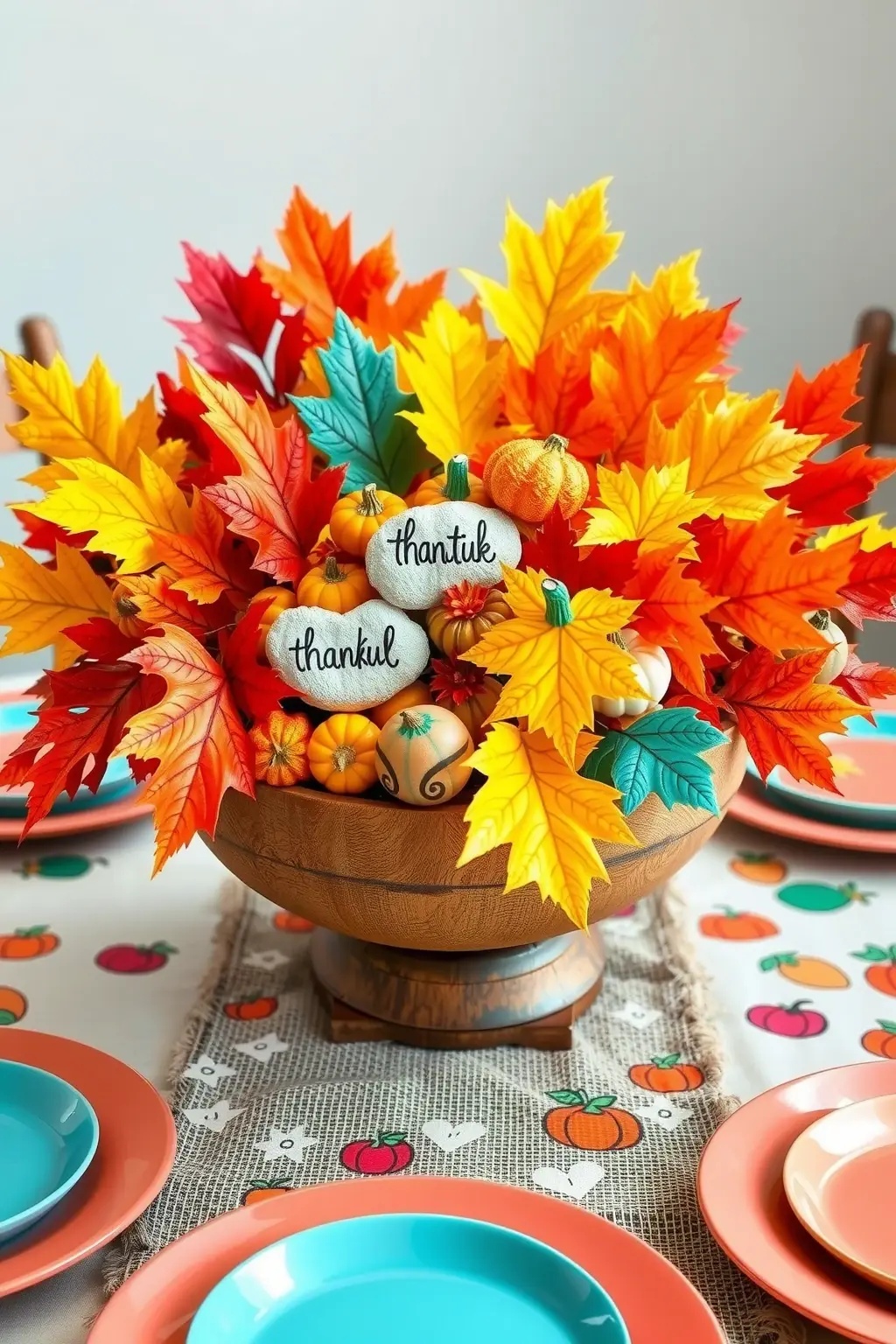 Thankful Table Centerpiece - Craft a stunning centerpiece using mason jars filled with seasonal items—think mini pumpkins, pinecones, and colorful leaves. Kids can paint the jars with fall colors and write what they’re thankful for on the glass. This centerpiece can bring the family together around the dinner table, sparking meaningful conversations on gratitude.