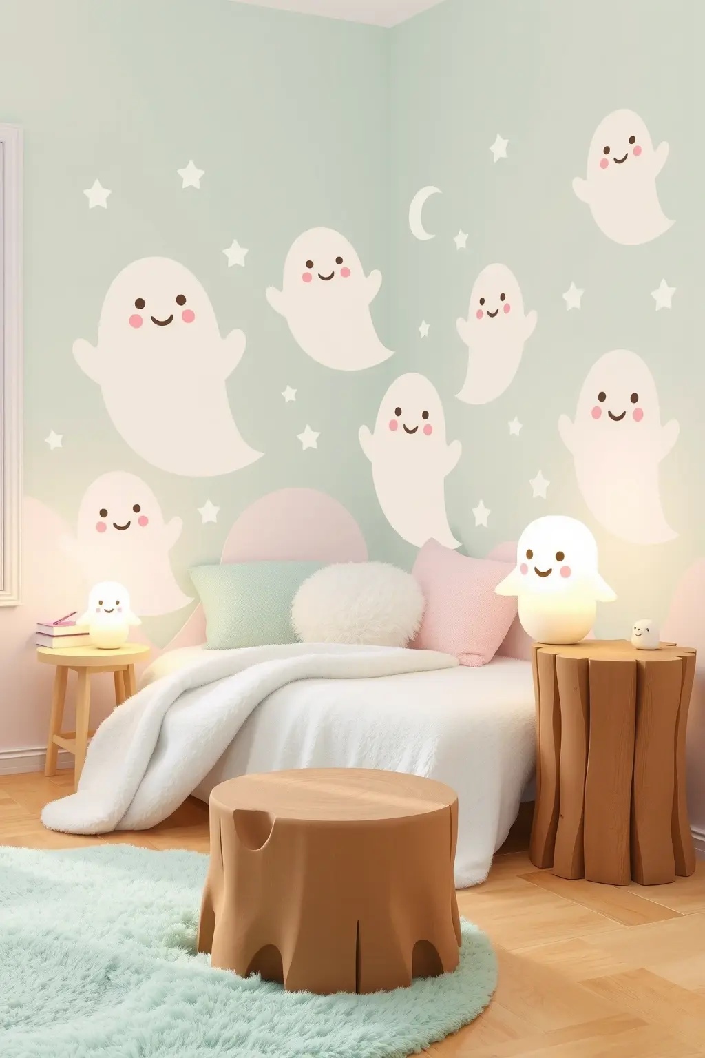 Cuddly Companions - Incorporate large, soft ghost decals in bedrooms or nurseries, creating cuddly companions that bring warmth to the space. Their gentle presence encourages a sense of safety and comfort, perfect for winding down at night.