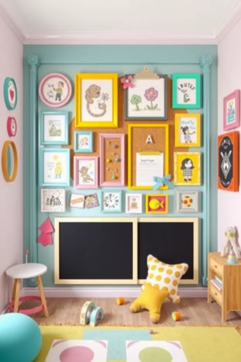 Interactive Gallery Wall - Curate a gallery wall that celebrates your child's artistic journey. Frame their artwork in colorful, mismatched frames and use washi tape to add a playful touch. Make it interactive by rotating in new pieces regularly; this not only decorates the wall but also fosters their sense of pride and accomplishment.