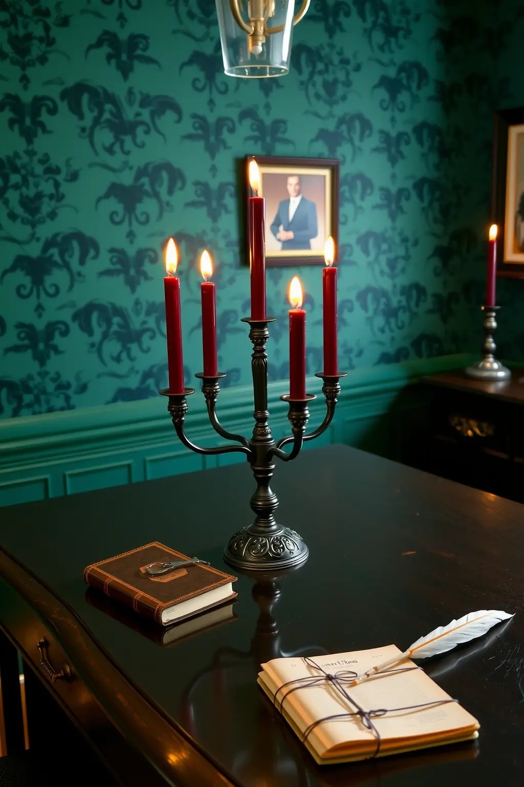 Candelabra of Productivity - Set the mood for brilliance with a chic, gothic candelabra that holds your favorite scented candles. The flickering flames not only illuminate your workspace but also evoke a sense of mystery, compelling you to conjure ideas that dance like shadows in the night.