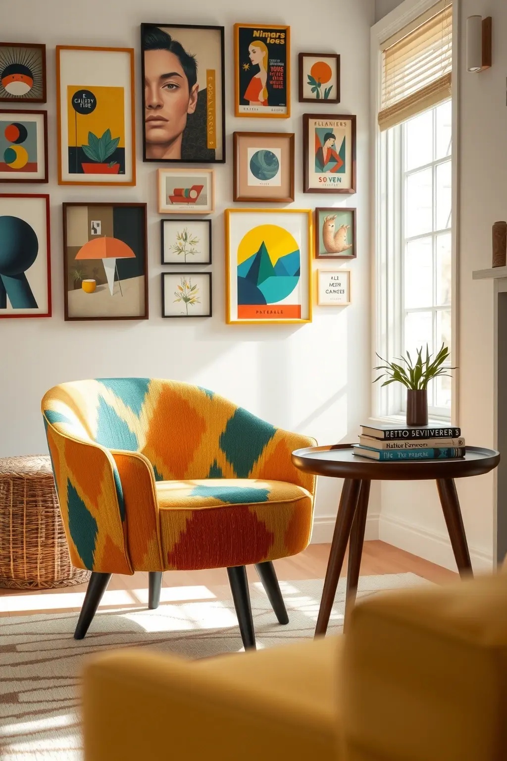Retro Revival Chair - A vintage chair reimagined with abstract patterns and vibrant colors brings a playful spirit to any corner of your home. Its unique design serves as a nostalgic nod to the past while delivering comfort and style, inviting you to sit and relax.