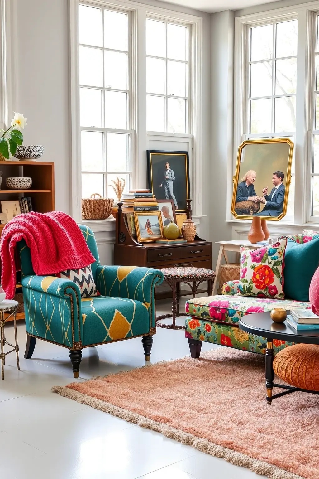 Color Pop - Choose an eccentric vintage armchair in a vibrant hue, like royal blue or fiery orange. Complement it with neutral knitted throws and cushions that allow the chair to steal the show—an effortless way to add drama without overwhelming your space.