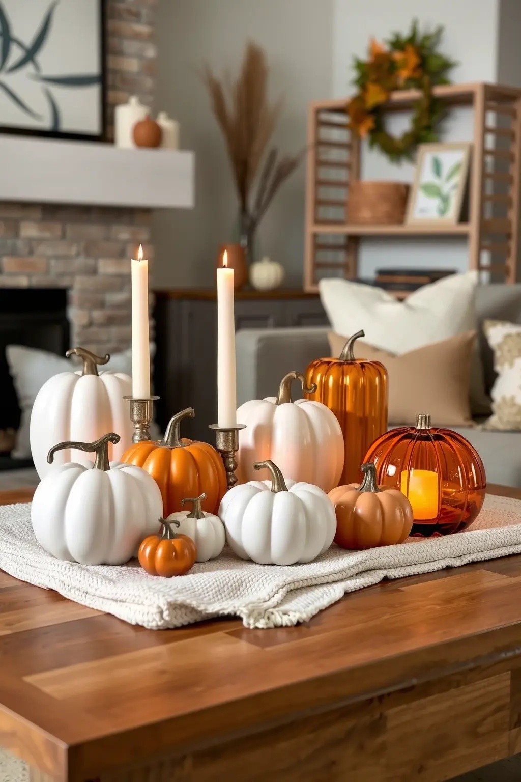 Pumpkin Candle Holders - Transform classic pumpkins into elegant candle holders by hollowing them out and inserting tea lights or votives. These can be arranged on mantels, tables, or windowsills, offering a soft glow that complements any decor style, from modern to traditional.