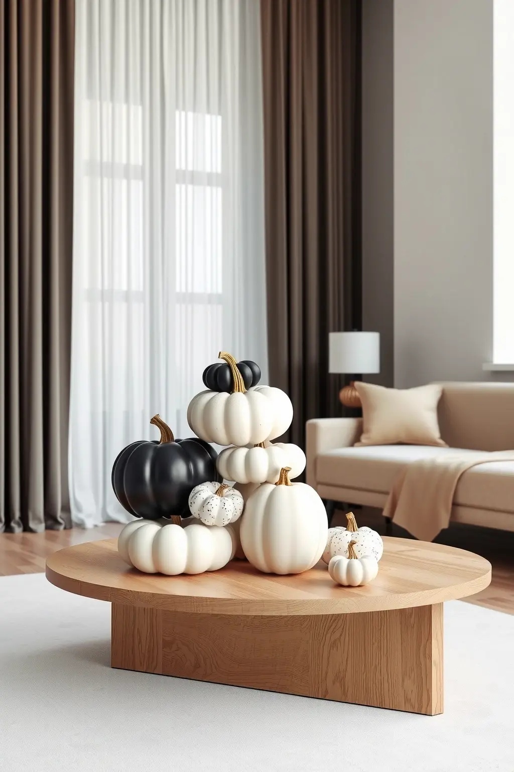 Textured Harmony - Incorporate various textures—think matte black paint, glossy white finishes, and soft fabrics—to build layers around your pumpkin stack. This tactile experience not only visually delights but also invites guests to touch and feel the richness of your decor.