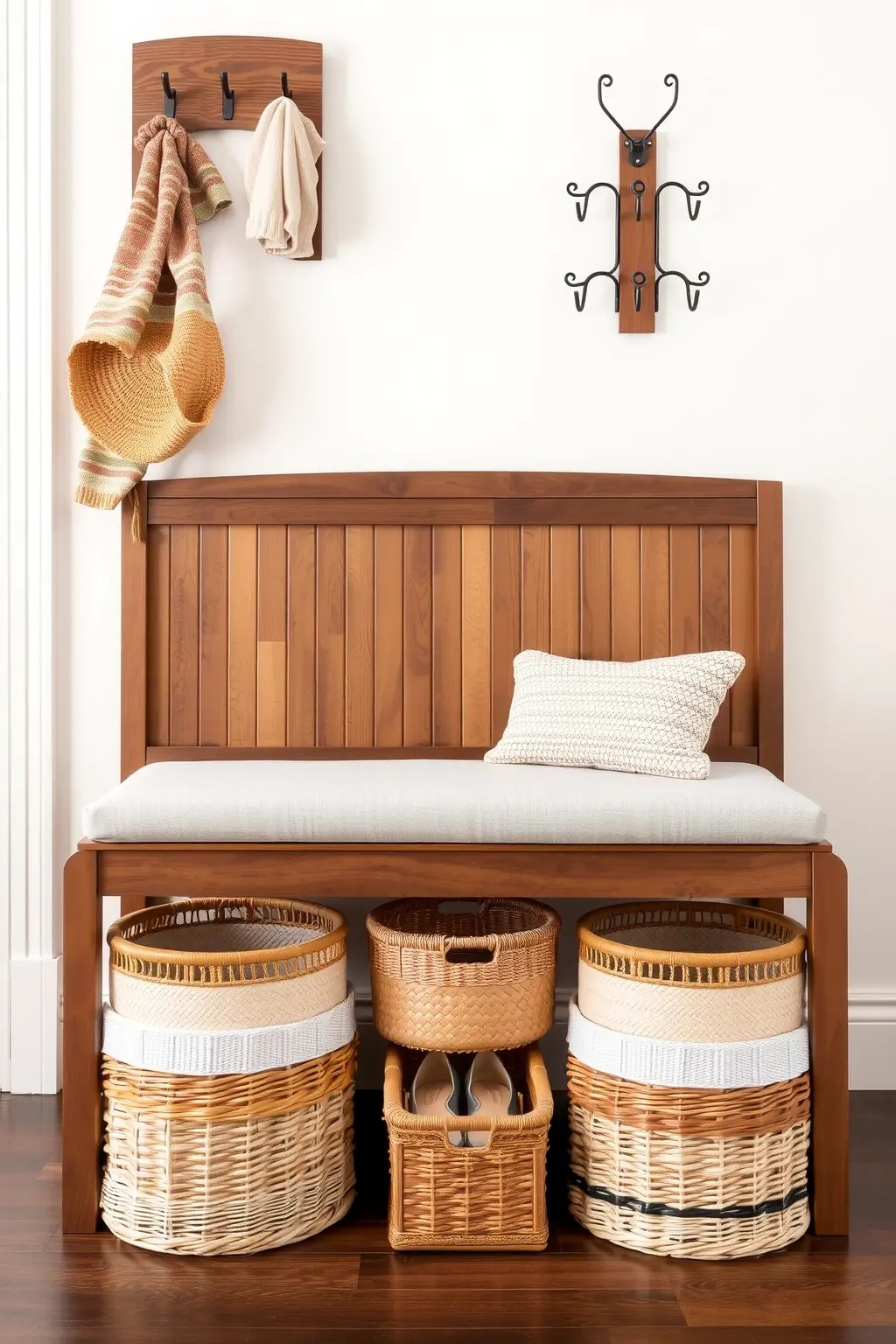 Functional Family Hub - Design a family-friendly mudroom with a large, sturdy bench and ample storage baskets for shoes, hats, and bags. Incorporate a chalkboard or family calendar above the bench to keep everyone organized while adding a personal touch.