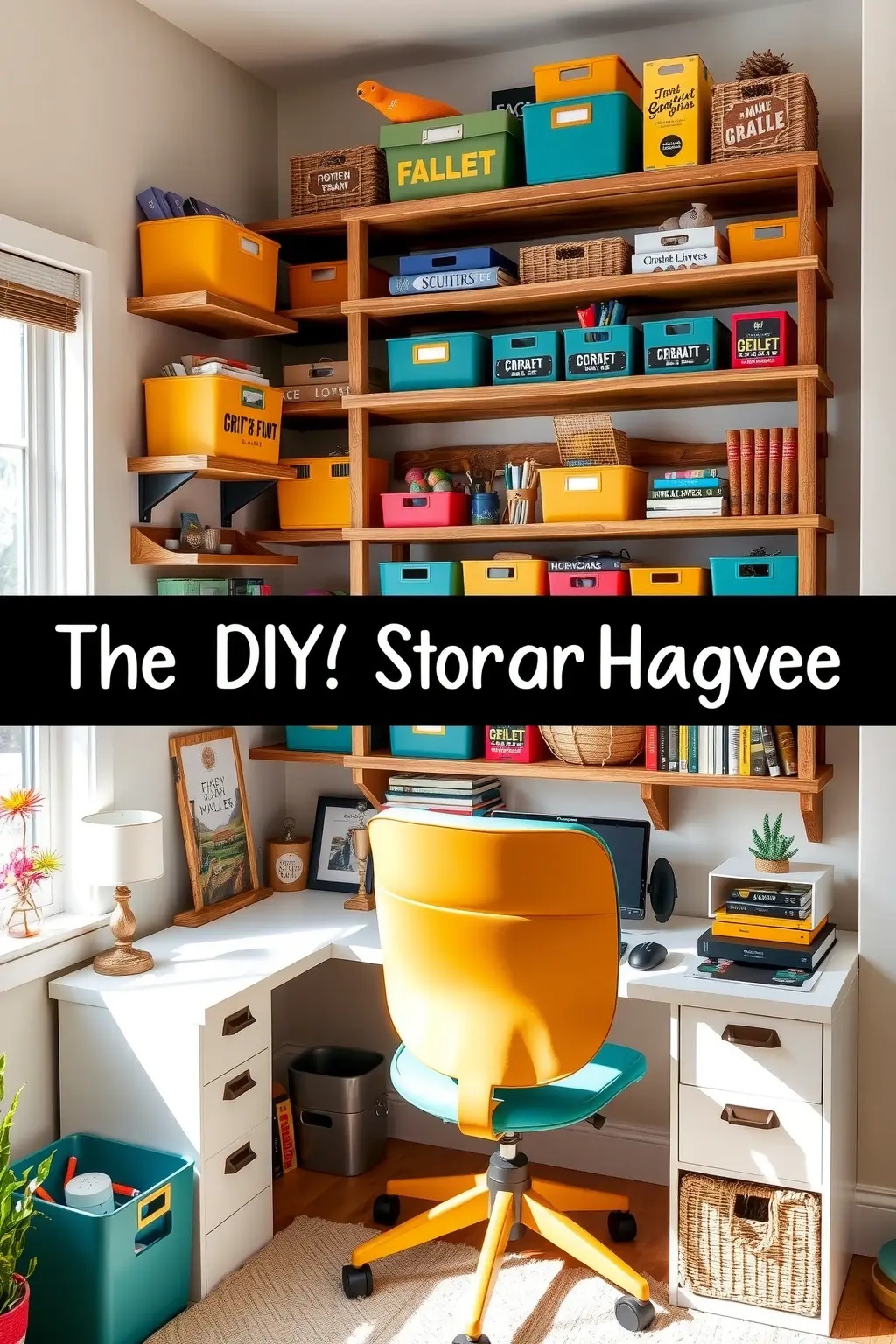 The DIY Storage Haven - Create storage that’s as unique as you are with DIY solutions. Take open boxes, wooden crates, or old suitcases and turn them into playful storage solutions. Stack them creatively or use them as side tables. This not only organizes your workspace but also adds flavor and functionality.