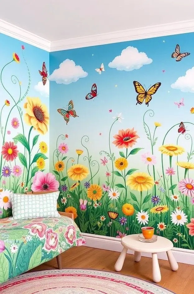 Garden of Whimsy - Invite nature indoors with a vibrant mural of oversized flowers and playful insects. This design floods your space with color and life, evoking the joys of springtime. It's an ideal choice for kitchens or playrooms, where energy and creativity thrive.
