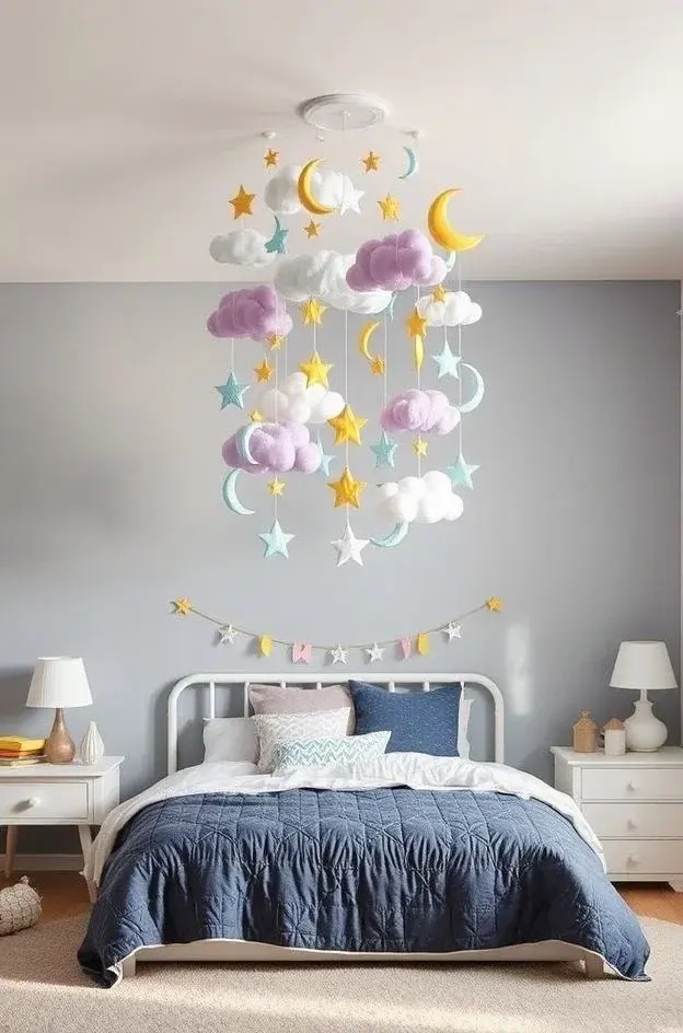Celestial Symphony - Bring the cosmos into your home with this enchanting mobile that showcases planets, stars, and moons suspended in a harmonious dance. Each piece is painted with luminous finishes that catch the light, creating a magical ambiance as day turns to night.