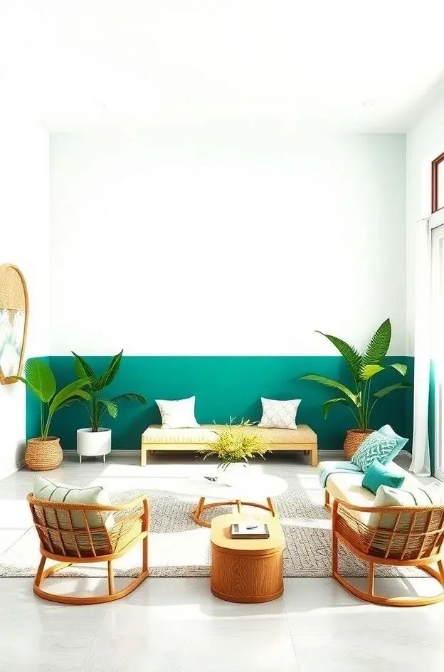 Vibrant Oasis - Turn your living room into a bohemian escape with rich terracotta and lush green. This warm yet refreshing combination mimics a sun-drenched garden, inspiring creativity and connection. The terracotta can anchor the room while the green accents breathe life into your decor, making every gathering feel like a rejuvenating retreat.