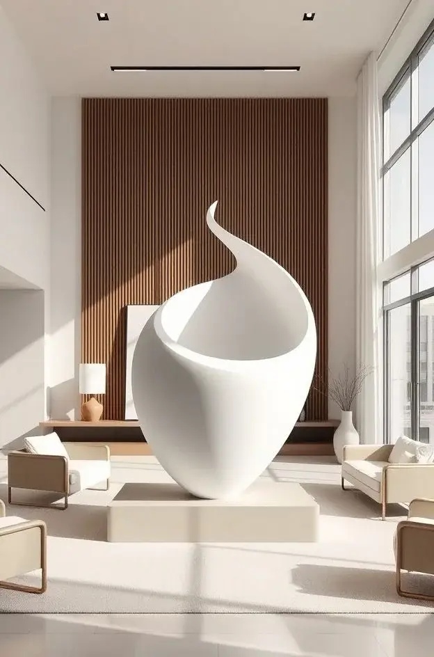 Sculptural Symphony - Embrace three-dimensional artistry with a standout sculpture. Choose a piece that contrasts with the surrounding environment—think sleek metal against rustic wood. Position it on a pedestal or a side table to create a visual interplay of heights. Surround it with lush greenery to soften the sharp lines, making it both a conversation starter and a focal point.