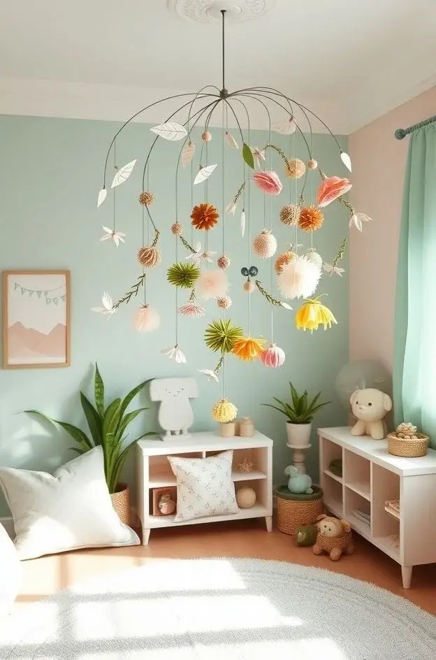Botanical Balancer - Celebrate nature with this stunning mobile that intertwines colorful leaves and oversized flowers. Crafted from eco-friendly materials, it adds a refreshing touch of greenery to your space, encouraging a playful interaction as it sways gently, mimicking the natural world.