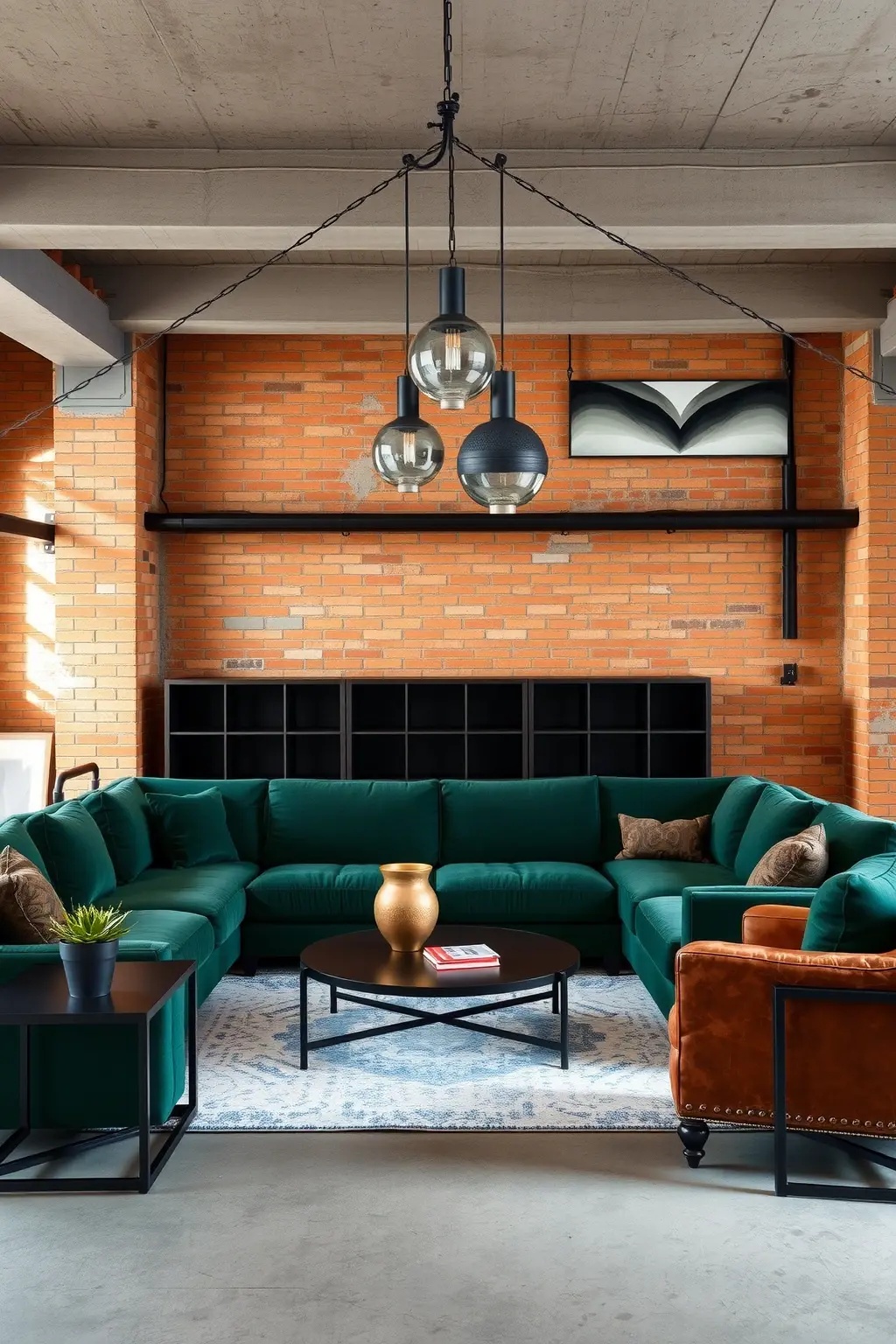 Industrial Elegance - Transform a stark, industrial loft by introducing plush upholstery that challenges its raw edges. A sleek leather sofa in charcoal juxtaposed with a vibrant floral print chair infuses life into the space, creating a dynamic conversation between strength and softness—an embodiment of modern luxury.