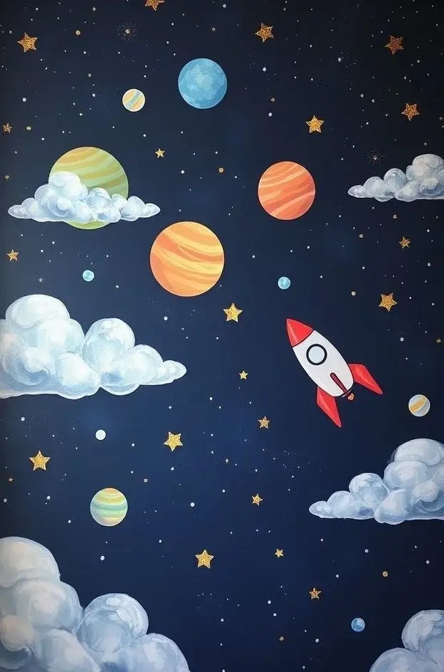 Cosmic Dreams - Transport yourself to another universe with a mural featuring swirling galaxies and shimmering planets. This cosmic design cultivates a sense of wonder and curiosity, making it an intriguing focal point in bedrooms or meditation spaces, where one can ponder the universe.